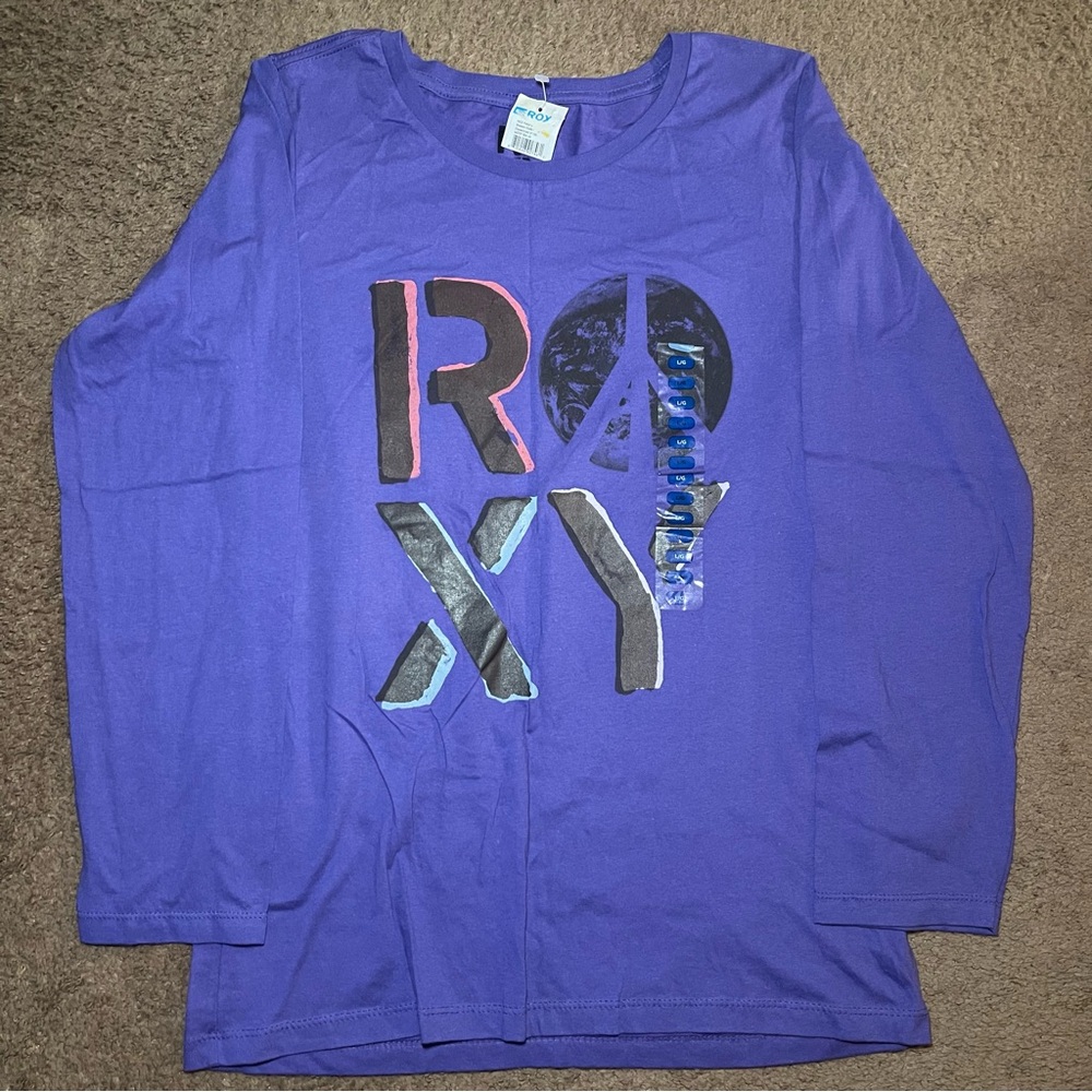 NWT Girls Purple Large Roxy Hangloose Art Long Sleeve Crewneck Tshirt